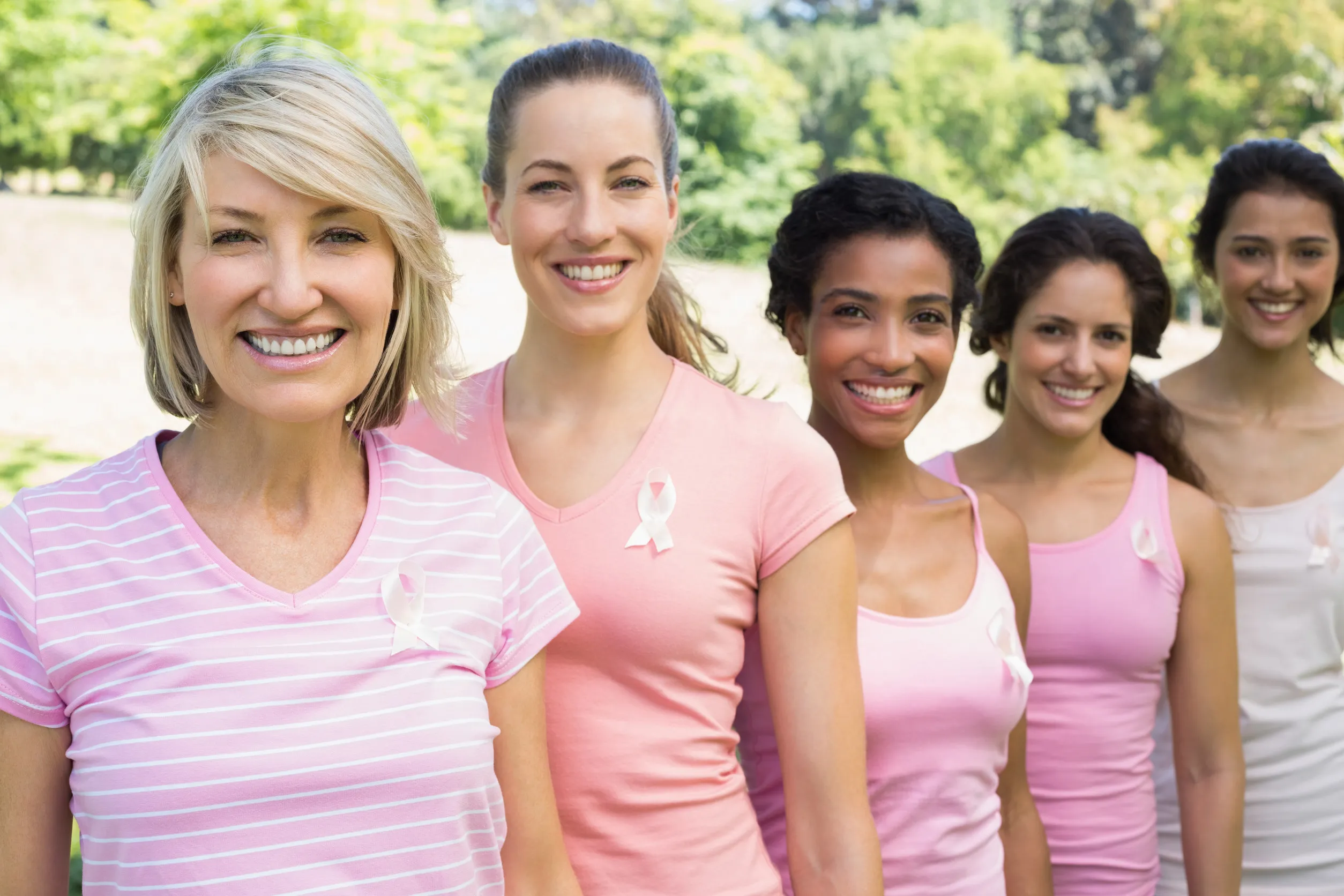 Group of female volunteers participating in breast cancer awareness Group of female volunteers participating in breast cancer awareness